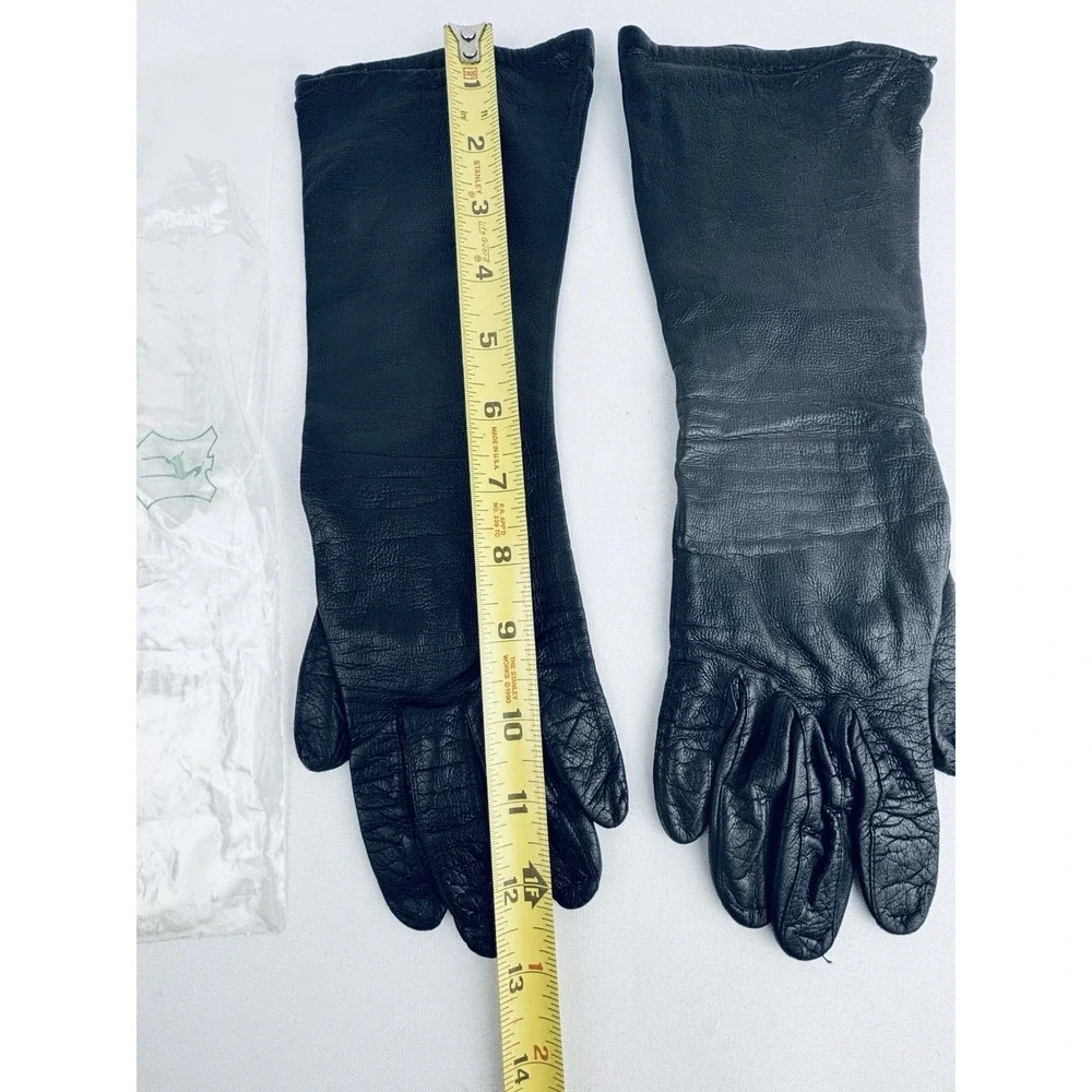 Vintage‎ Black Leather Gloves Size 7 Silk lined Gala opera classy chic Germany